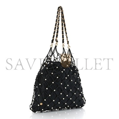 CHANEL NYLON PEARL COCO BEACH NET TOTE BLACK AS29384 (39*33*5cm)
